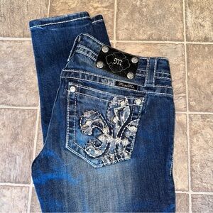 Miss Me Fleur De Lis Signature Skinny Designer Denim Jeans 26